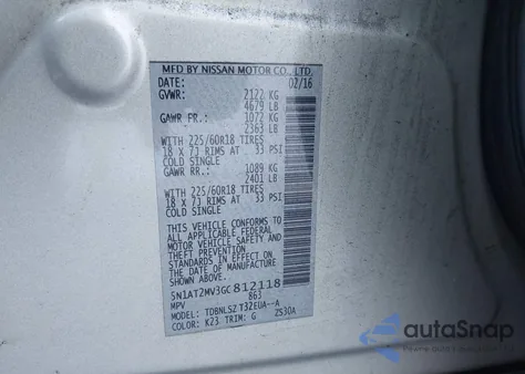 2016 Nissan Rogue Sl из США, поврежденный, VIN 5N1AT2MV3GC812118